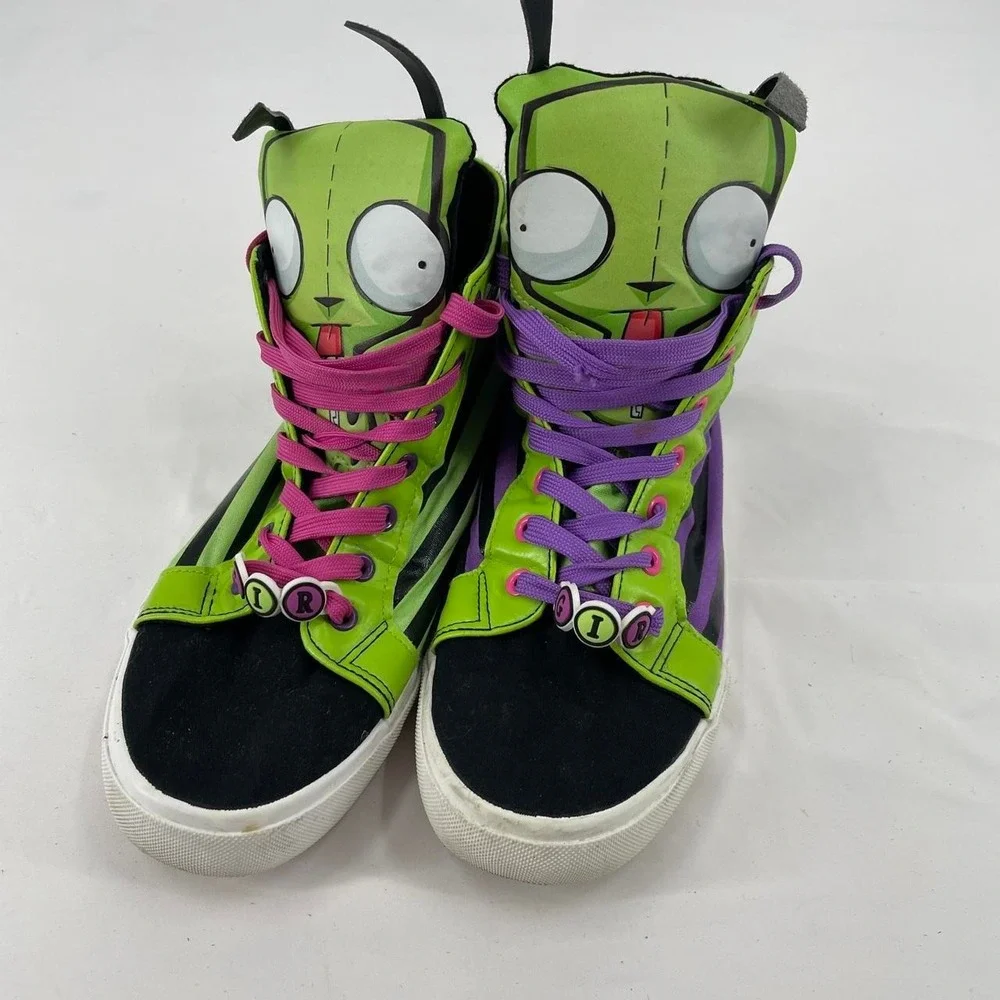 Invader Zim Gir Sneakers Shoes Emo Scene Women's 10 Hi Tops Striped Colorful